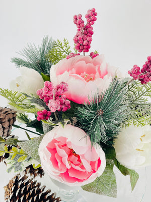 Pink Peonies, Christmas Artificial Flower Arrangement-Christmas Faux Centerpiece-Christmas Floral Flowers-Centerpiece-Christmas Gift-Decor