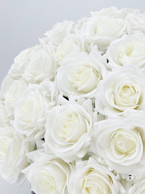 60 Real Touch White Roses Arrangement in Black Vase, French Country Artificial Flowers, Floral Centerpiece, Realistic Faux Floral Home Decor
