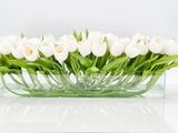 Modern Long White REAL TOUCH Tulip Arrangement Artificial Faux Centerpiece Floral Flower Arrangement Faux Flowers Glass Vase French Decor