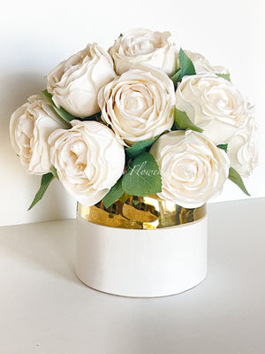 Cream White Rose Arrangement | Silk Floral | French Country | Artificial Faux Forever Flowers in Vase for Home Decor by Blue Paris