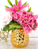 REAL TOUCH Floral Arrangement, Hydrangeas, Roses, Lilies, Tulips, French Country, Artificial Faux Forever Flowers, Flower Centerpiece, Decor
