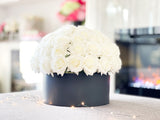 60 Real Touch White Roses Arrangement in Black Vase, French Country Artificial Flowers, Floral Centerpiece, Realistic Faux Floral Home Decor