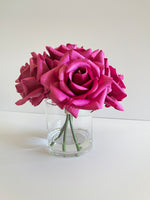 Real Touch Maroon Roses Arrangement in Vase French Country Artificial Flowers Faux Floral Home Decor Realistic Floral Arrangement Blue Paris